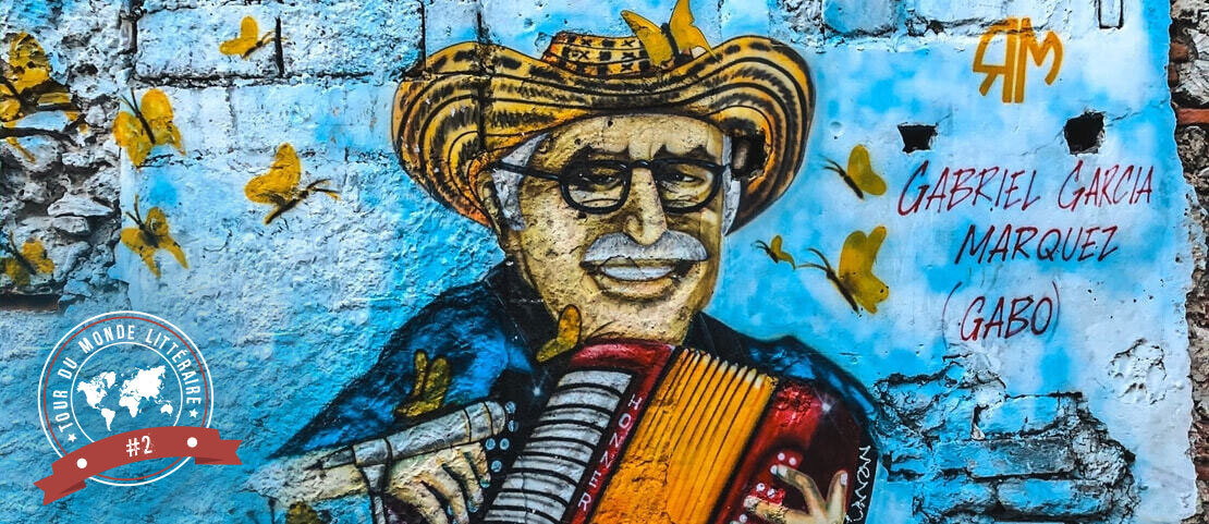 Circuit chauffeur-guide en Colombie - Fresque de street art représentant Gabriel Garcia Marquez entouré de ses célèbres papillons jaunes - Amplitudes