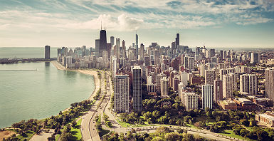 Chicago - Vue aérienne sur la ville et ses grattes-ciel