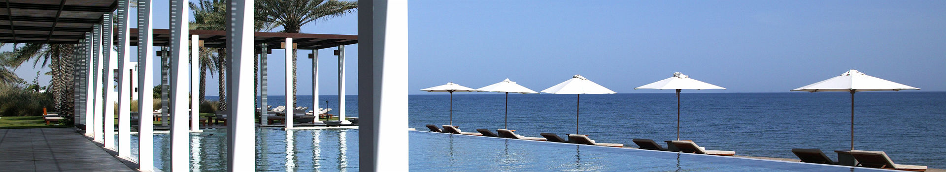 Hôtel Chedi Muscat - Espace piscine avec des chaises longues