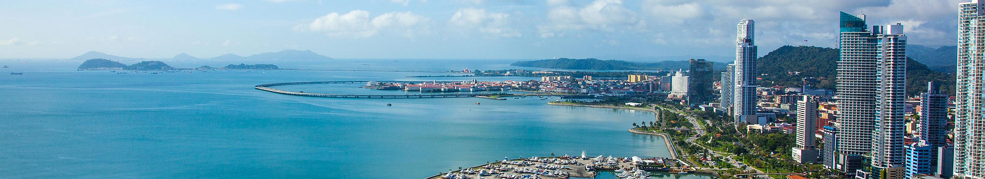 Aerial View from Panama City in Panama.View to Casco Viejo and Panama Canal