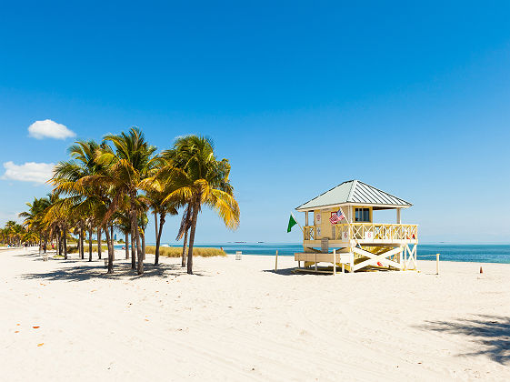 Miami Beach - Plage avec palmiers et poste maître-nageur
