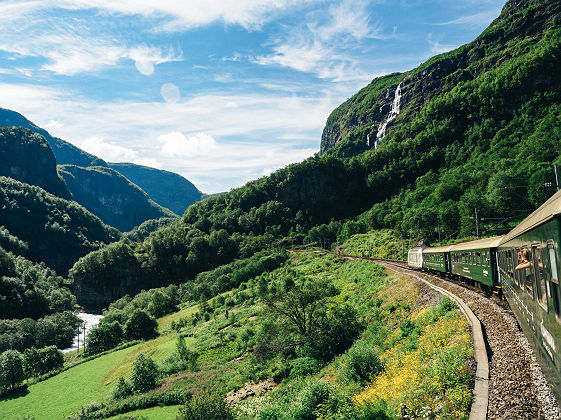 Train entre Oslo et Bergen dans les montagnes de Norvège
