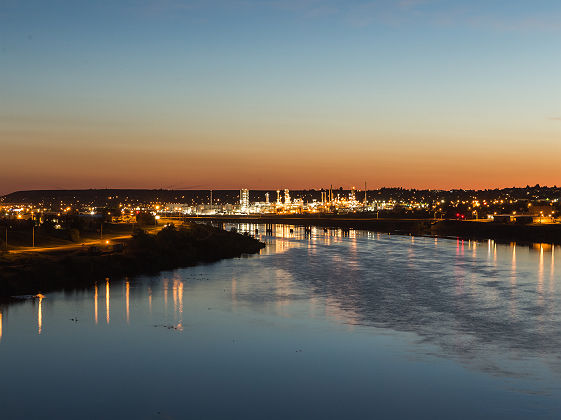 City lights of Great Falls, Montana over the Missouri River