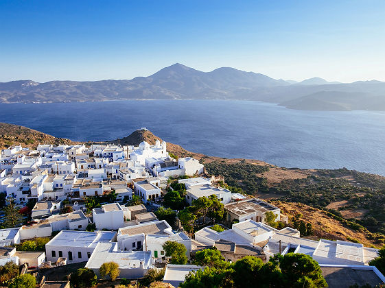 Scenic view traditional Greek village Plaka, Milos