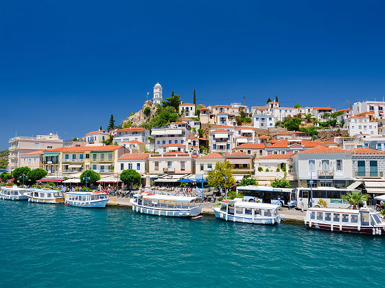 View on greek island Poros at sunny summer day
