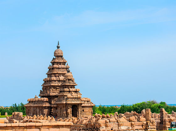 Inde - Vue sur le temple Shore à Mahabalipuram