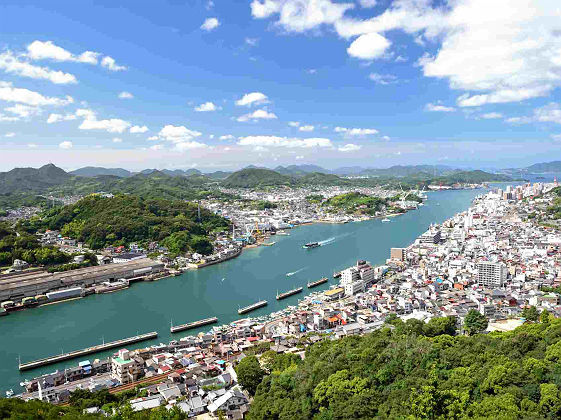 View of Onomichi waterway and Onomichi town, Japan