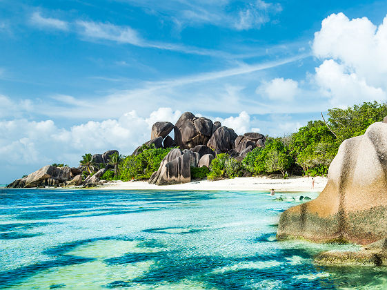 Seychelles - Vue sur la plage Anse Source d'Argent à l'île La Digue