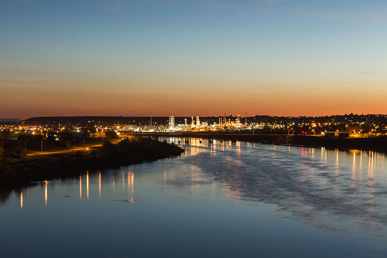 City lights of Great Falls, Montana over the Missouri River
