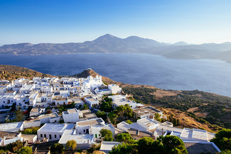 Scenic view traditional Greek village Plaka, Milos