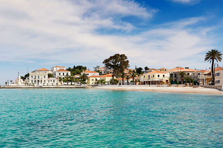 Traditional houses in the town of Spetses island, Grèce
