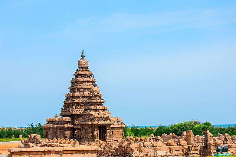 Inde - Vue sur le temple Shore à Mahabalipuram