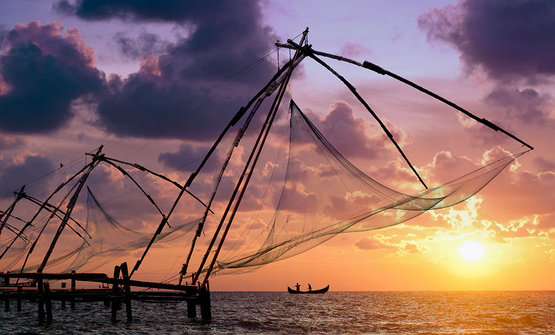 Filets de pêche à Cochin, Kerala - Inde