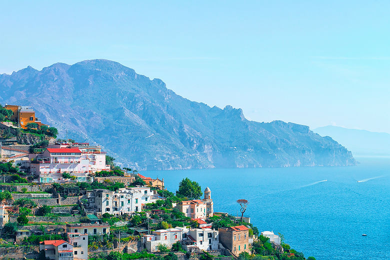 Scenery in Agerola, Bomerano, Tyrrhenian sea and mountains, Amalfi coast, Italy