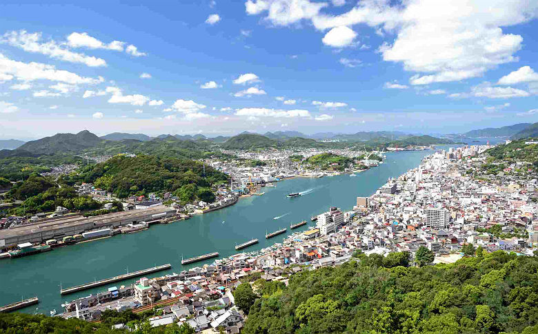 View of Onomichi waterway and Onomichi town, Japan