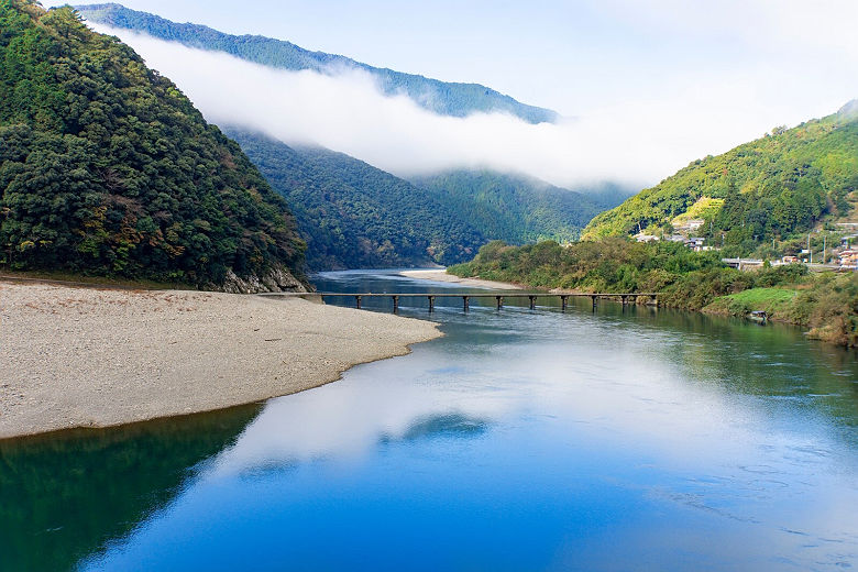 Iwama low water bridge on Shimanto river in Kochi