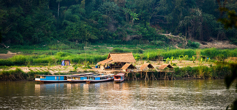 Huttes traditionnelles dans la campagne près du Mékong - Laos