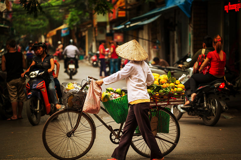 Vendeur de rue avec son vélo à Hanoï - Vietnam