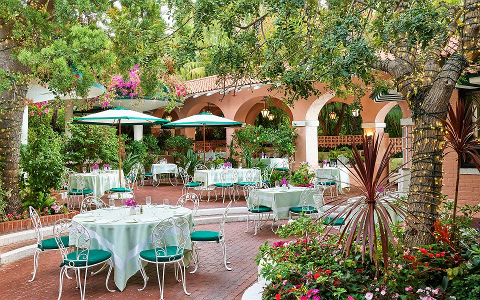 The Beverly Hills Hotel polo lounge terrace