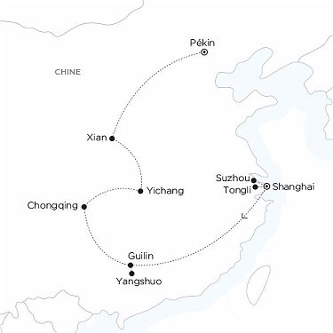 Carte Chine - Le fleuve bleu et les grands sites