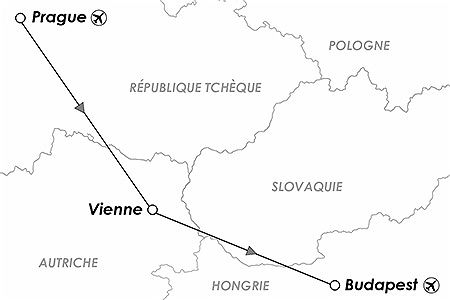 Carte Hongrie - Autriche - Tchéquie en train