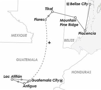 Carte GUATEMALA / BELIZE - Rainforest, mayas et singes hurleurs