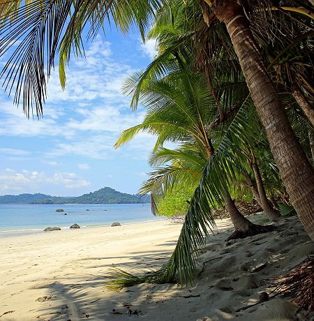 Tropical Beach of Coibita, aka Rancheria, with Isla Coiba in the Background. Coiba National Park, Panama