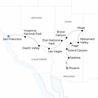 Carte USA - La Route des Grands Parcs