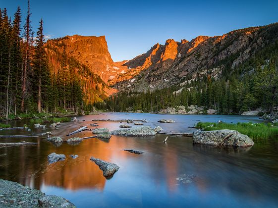 Alpenglow kisses Hallet Peak in Rocky Mountain National Park