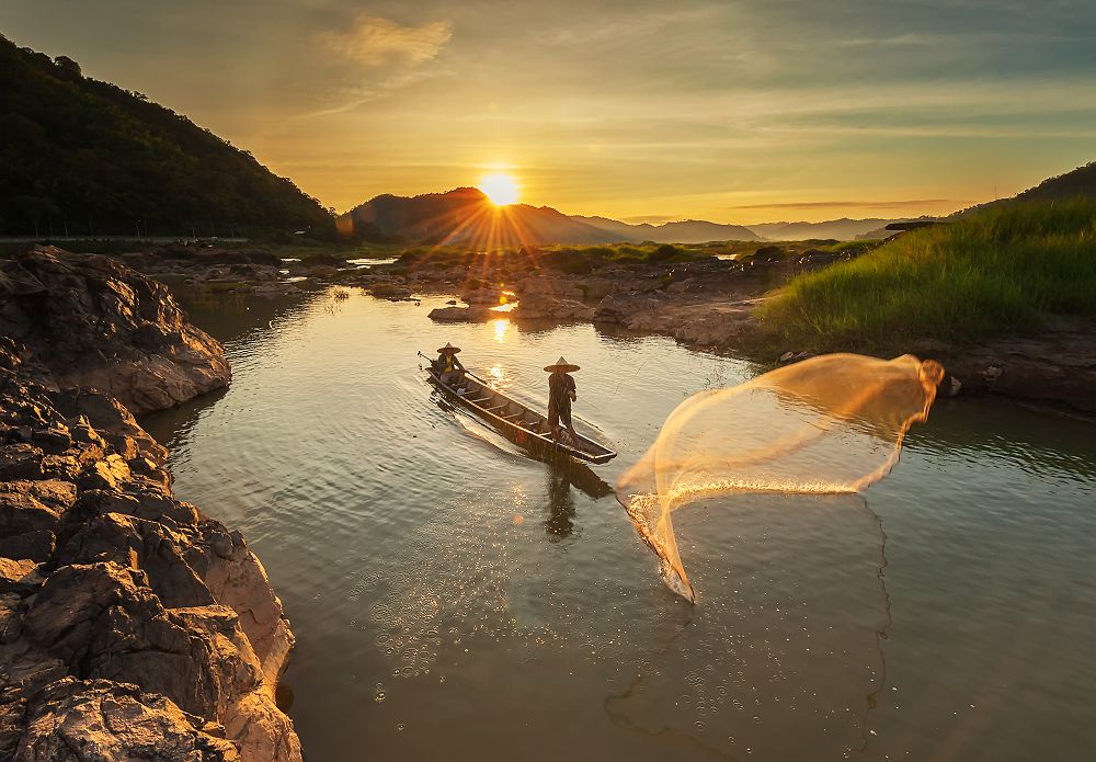Pêcheur dans le Delta du Mekong - Vietnam