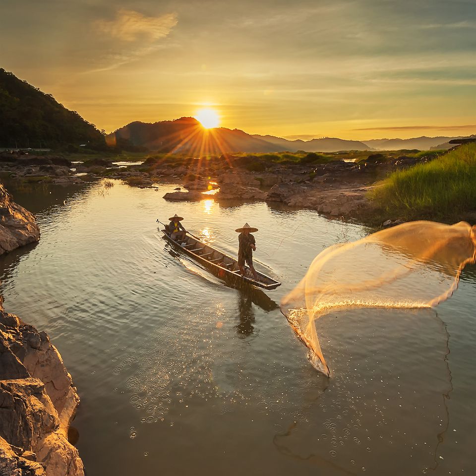 Pêcheur dans le Delta du Mekong - Vietnam