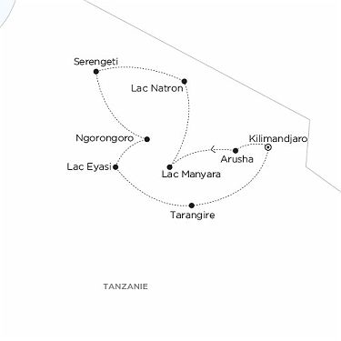 Carte Safari Tanzanie : La Route des Lacs