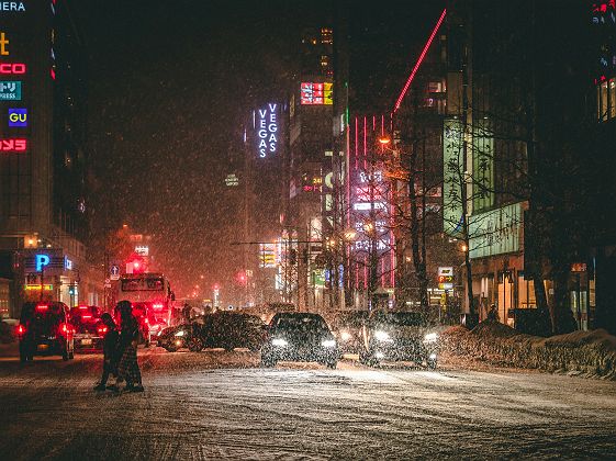 Sapporo sous la neige, quartier de Susukino - Japon