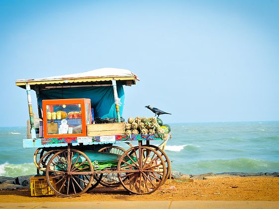 Chariot à fruits sur la plage - Inde