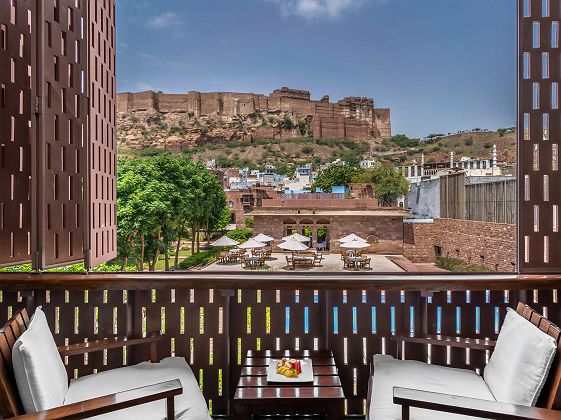 Balcon de la Luxury room du RAAS Jodhpur, Jodhpur, Rajasthan, Inde
