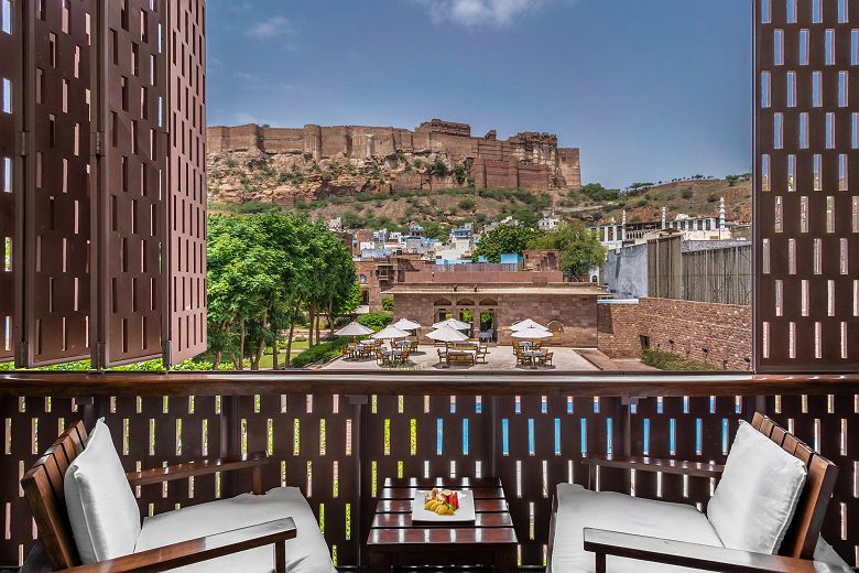 Balcon de la Luxury room du RAAS Jodhpur, Jodhpur, Rajasthan, Inde