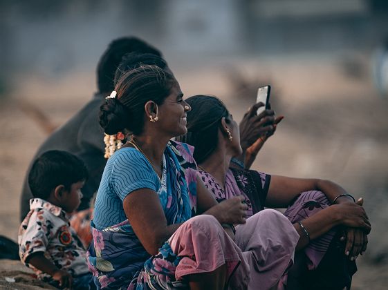 Famille sur la plage de Pondichéry