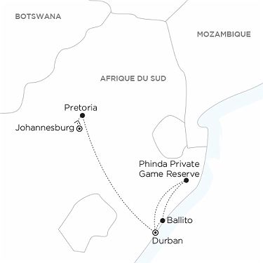 Carte AFRIQUE DU SUD en train de luxe - Bush & Beach : Entre Rails & Ondes Sauvages