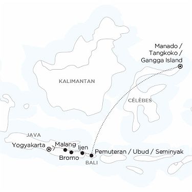 Carte circuit INDONESIE - Java, Bali, Célèbes, l’Indonésie en trois visages