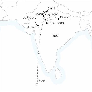 Carte INDE combiné familles - Du faste du Rajasthan vers l’azur des Maldives