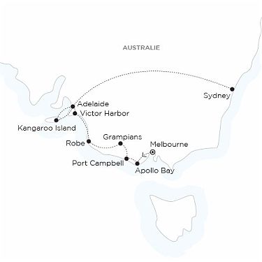 Carte AUSTRALIE - La côte sud en famille, de la Great Ocean Road à Sydney