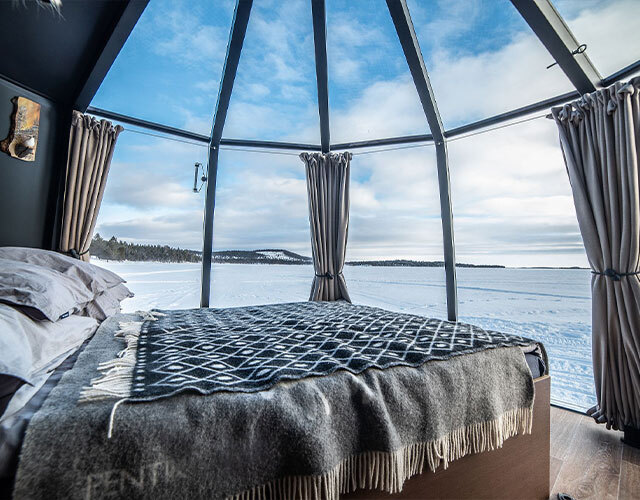 Theme fetes fin annee adresse Wilderness Nangu Lake Inari Aurora Hut