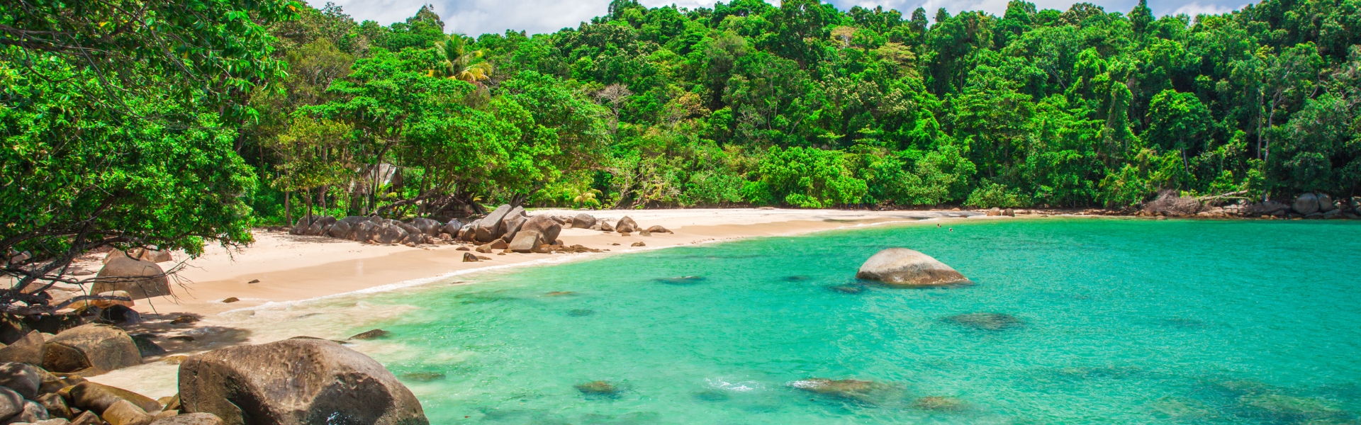 plage small sandy beach et sa végétation luxuriante bordant les eaux turquoise de la mer d'andaman à khao lak au sud de la thaïlande