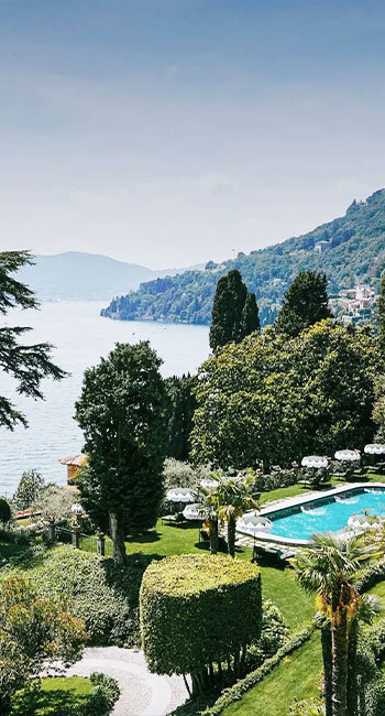 jardin avec piscine du Passalacqua au bord du lac de Côme