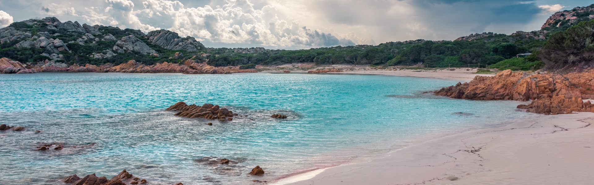 spiaggia rosa ou plage rose ornée de roches et bordée d'une eau translucide sur l'île de budelli dans l'archipel de la maddalena en sardaigne