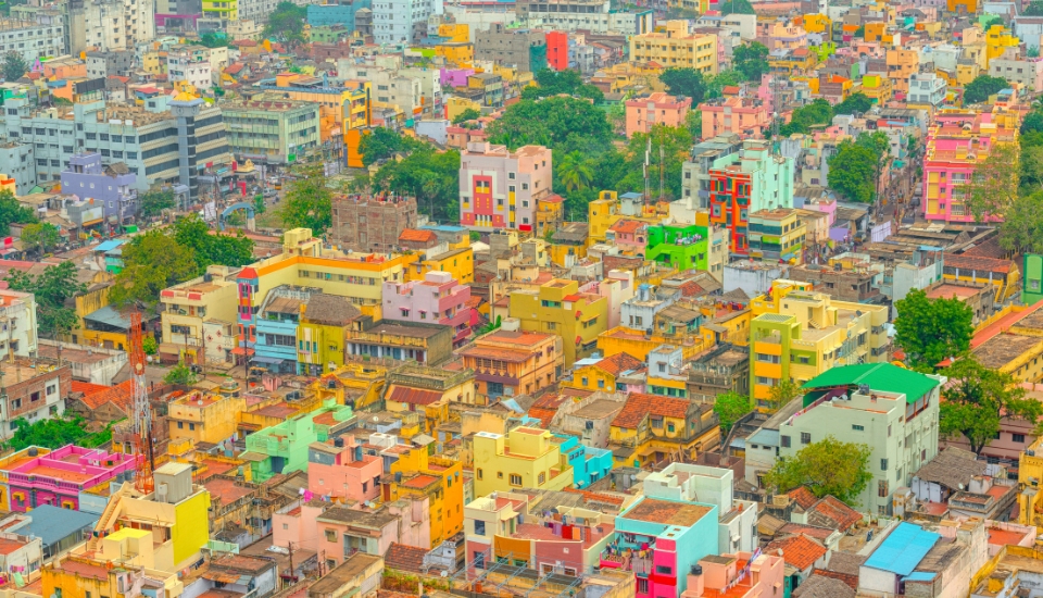 ville de trichy aux batisses colorées dans le chettinad au tamil nadu en inde du sud
